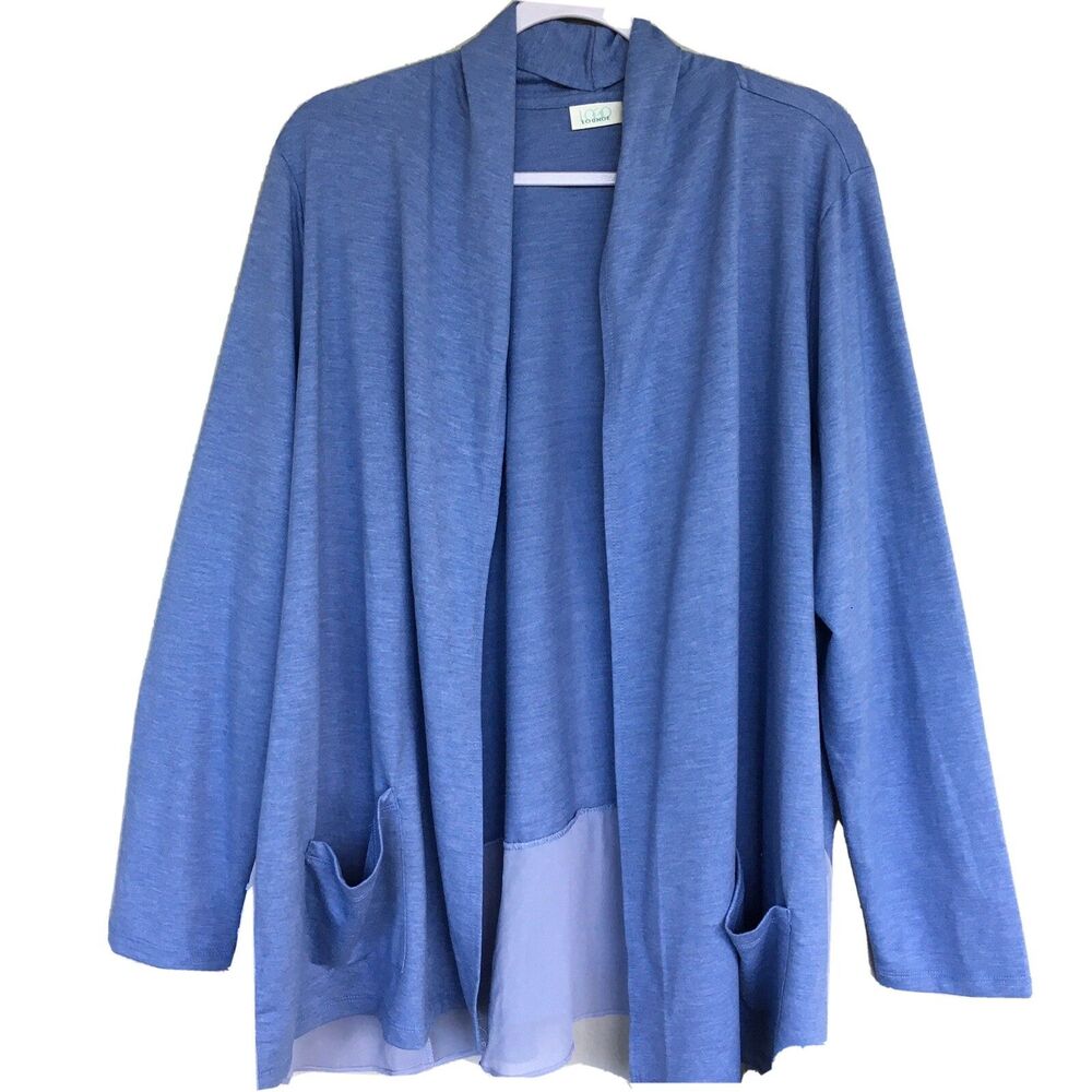 LOGO Lori Goldstein Open Front Knit Cardigan XL Sheer Hem Flowy Lagenlook